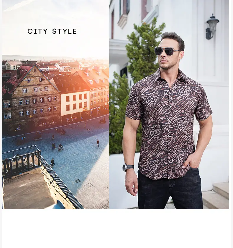 Men's Short Sleeve Leopard Print Shirt Fat Guy — feature 10