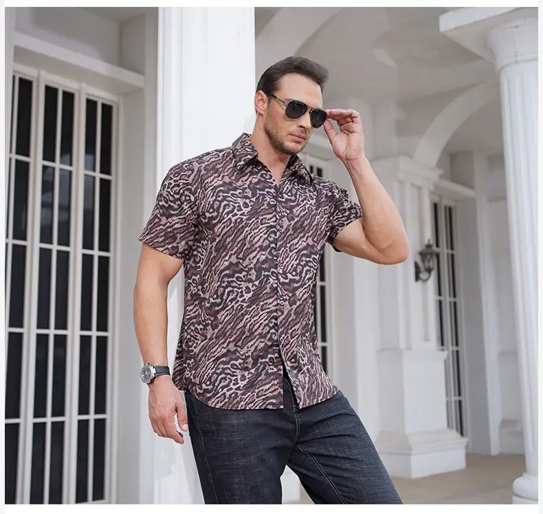 Men's Short Sleeve Leopard Print Shirt Fat Guy — feature 7