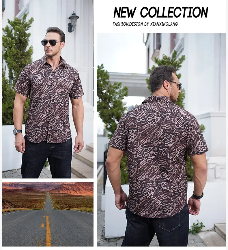 Men's Short Sleeve Leopard Print Shirt Fat Guy — feature 8