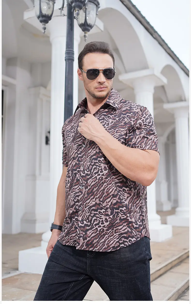 Men's Short Sleeve Leopard Print Shirt Fat Guy — feature 9