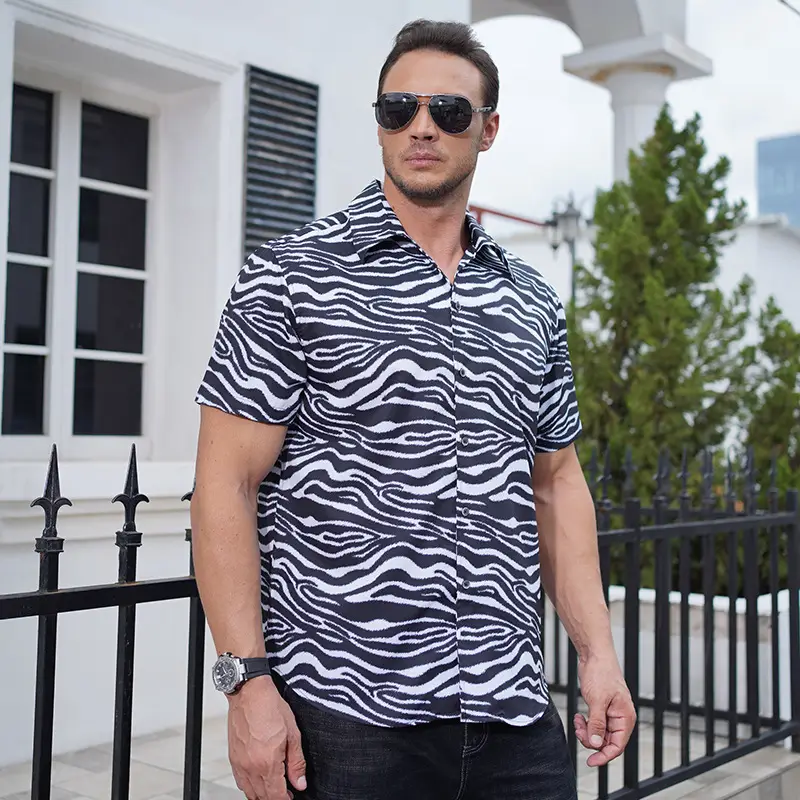 Men's Short Sleeve Leopard Print Shirt Fat Guy