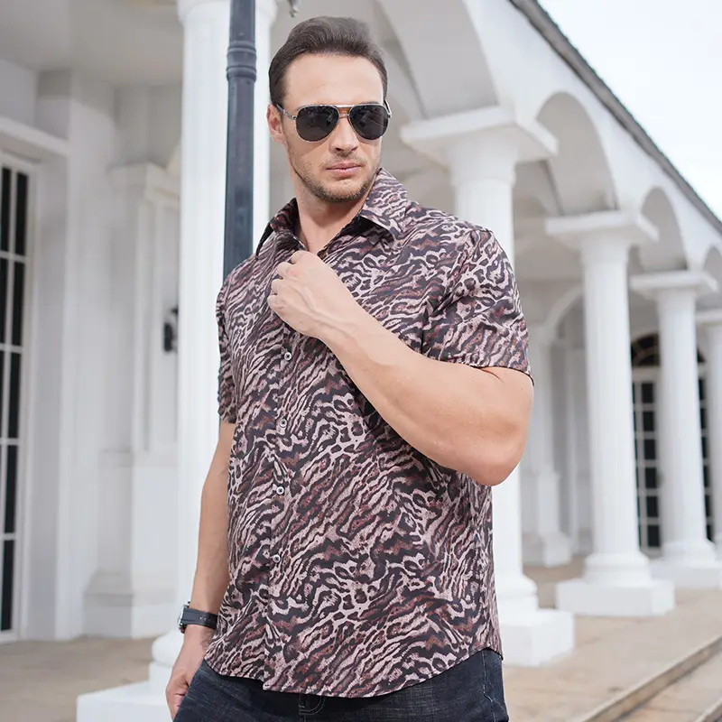 Men's Short Sleeve Leopard Print Shirt Fat Guy