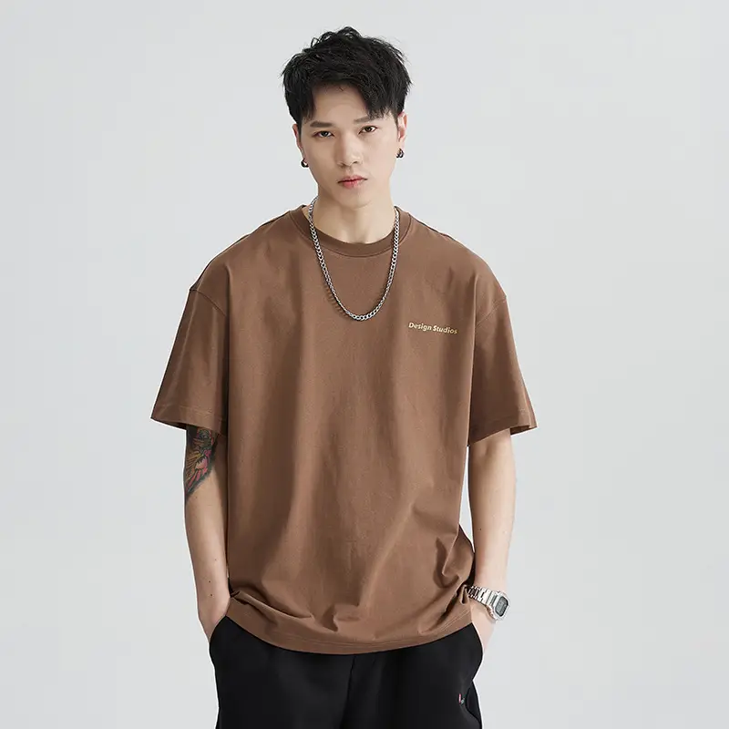 Men's Brown T-Shirt Large Loose Fit Round Neck
