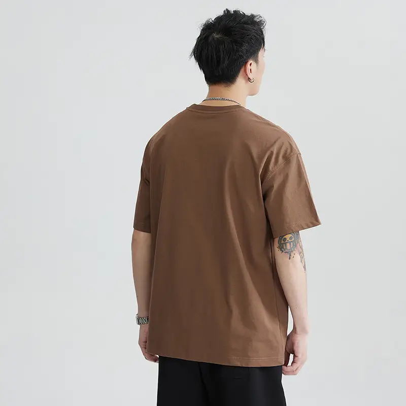 Men's Brown T-Shirt Large Loose Fit Round Neck