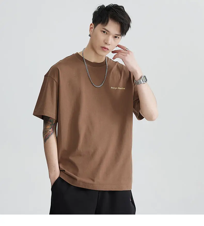 Men's Brown T-Shirt Large Loose Fit Round Neck — feature 25
