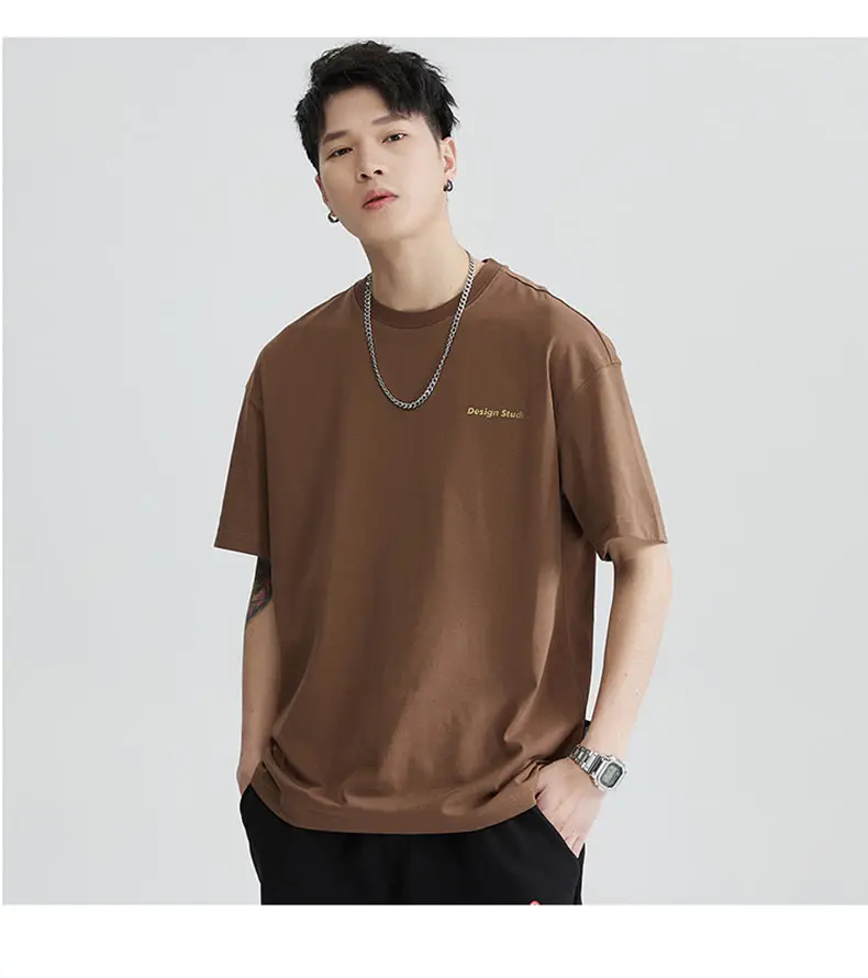 Men's Brown T-Shirt Large Loose Fit Round Neck — feature 26
