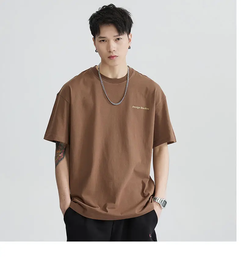 Men's Brown T-Shirt Large Loose Fit Round Neck — feature 27