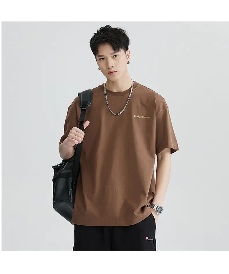 Men's Brown T-Shirt Large Loose Fit Round Neck — feature 28