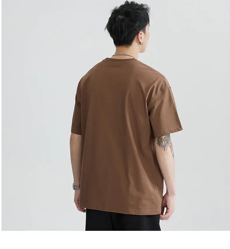 Men's Brown T-Shirt Large Loose Fit Round Neck — feature 29