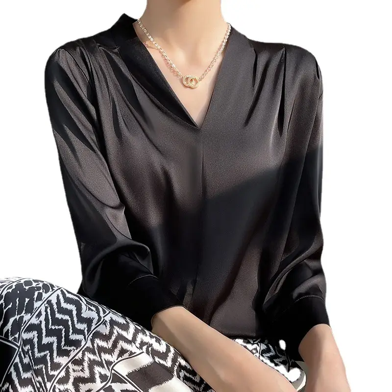 Women's Green Silk Satin V Neck Top 2023 - Image 10