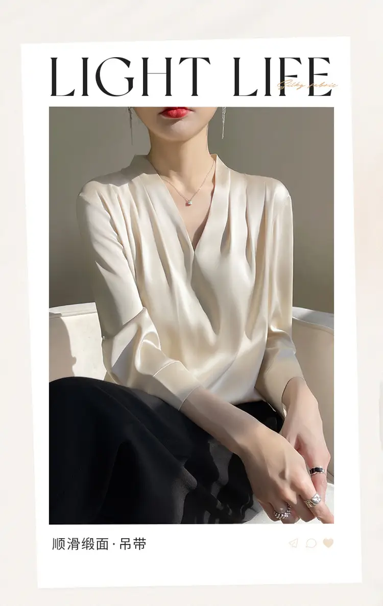 Women's Green Silk Satin V Neck Top 2023 — feature 1