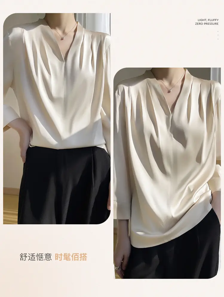Women's Green Silk Satin V Neck Top 2023 — feature 11