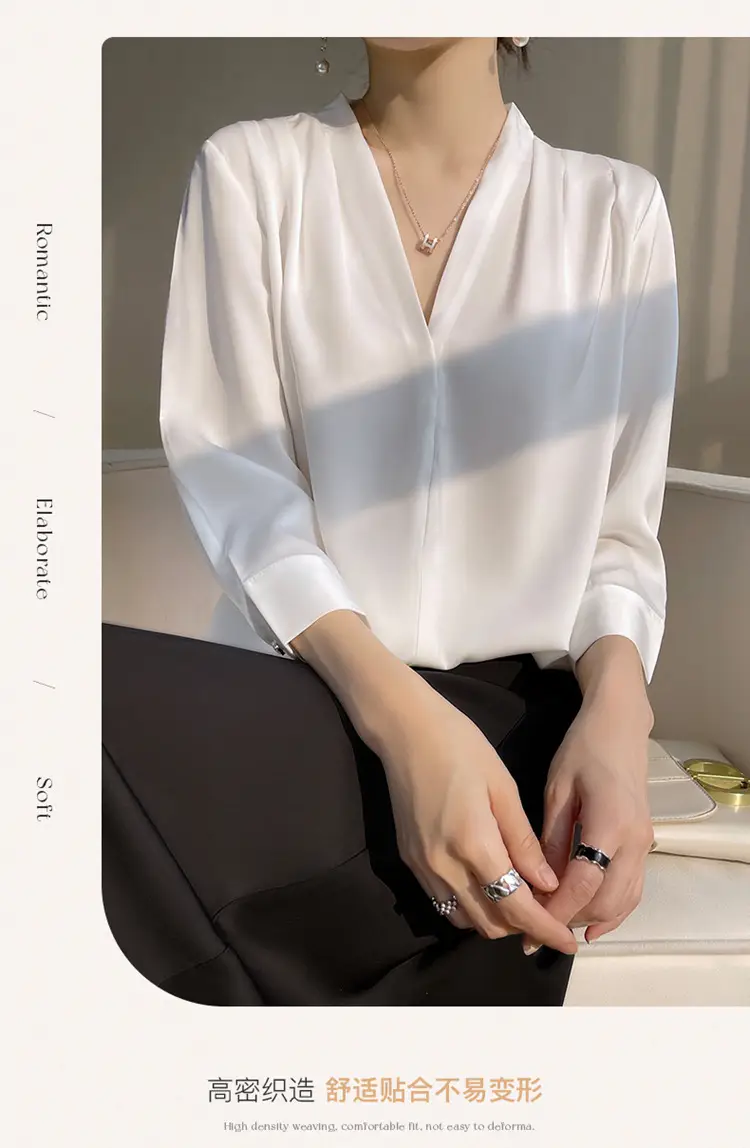 Women's Green Silk Satin V Neck Top 2023 — feature 15
