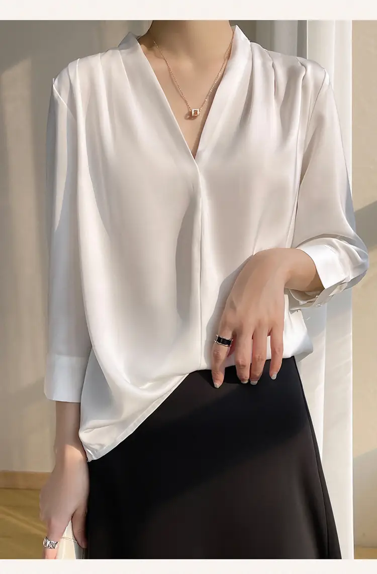 Women's Green Silk Satin V Neck Top 2023 — feature 16