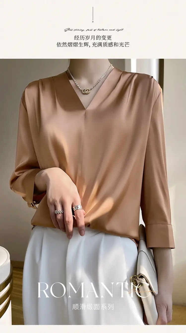 Women's Green Silk Satin V Neck Top 2023 — feature 20