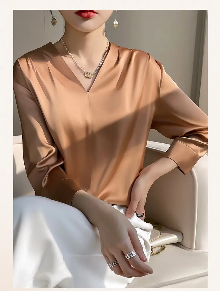 Women's Green Silk Satin V Neck Top 2023 — feature 21