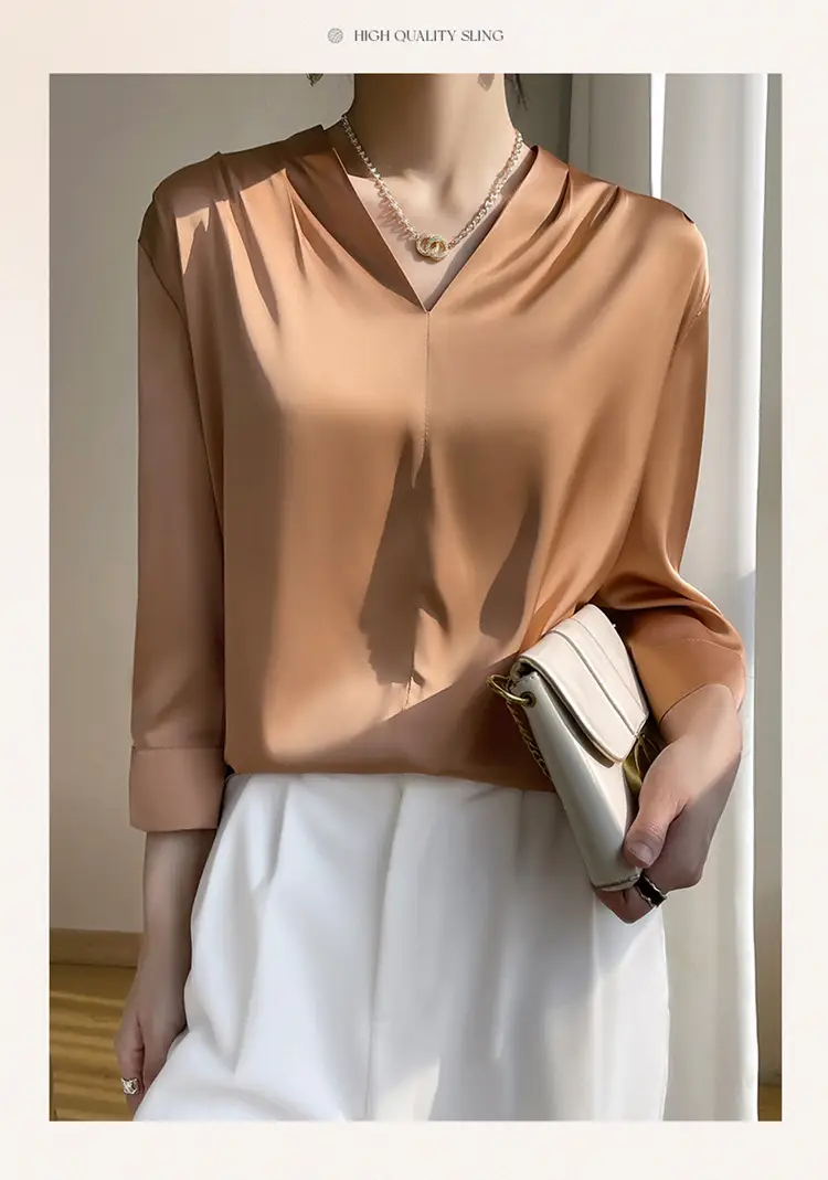 Women's Green Silk Satin V Neck Top 2023 — feature 22