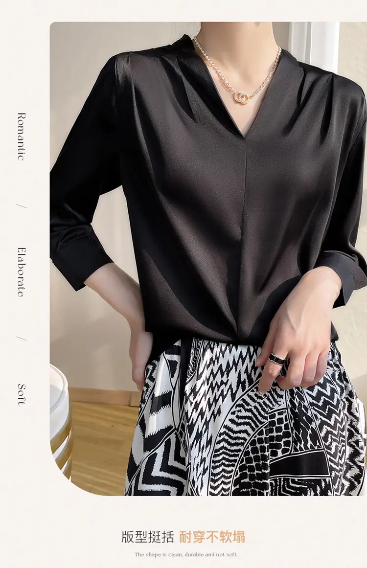 Women's Green Silk Satin V Neck Top 2023 — feature 24