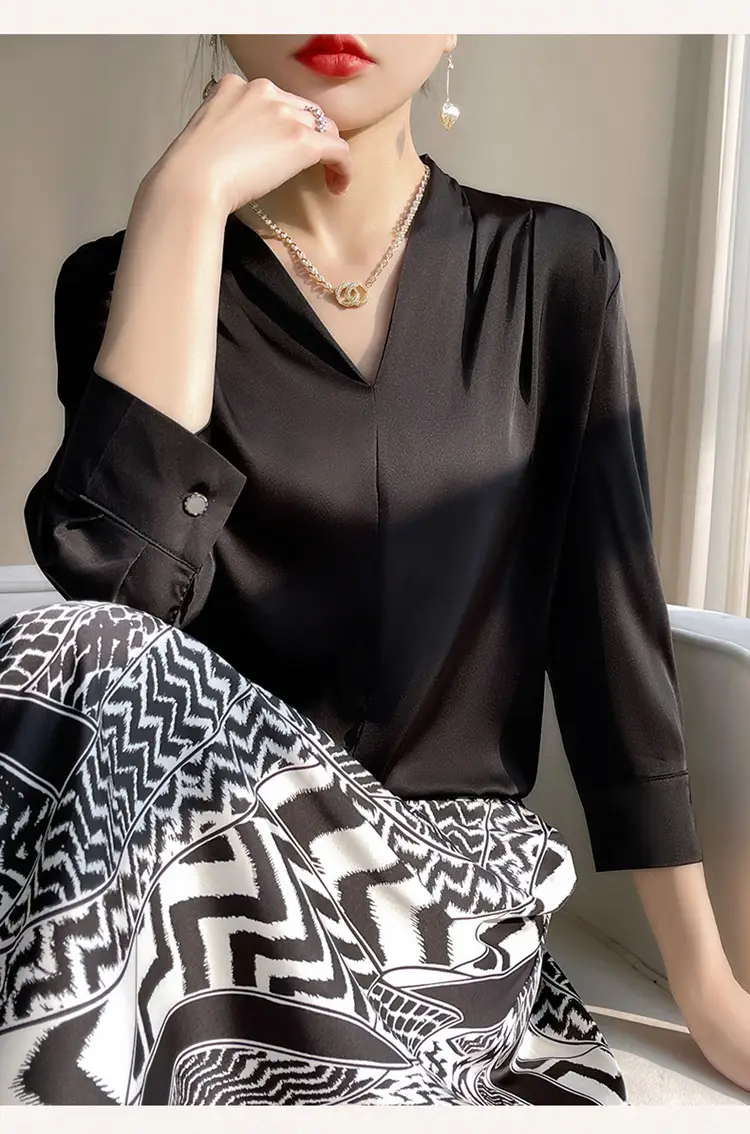 Women's Green Silk Satin V Neck Top 2023 — feature 25