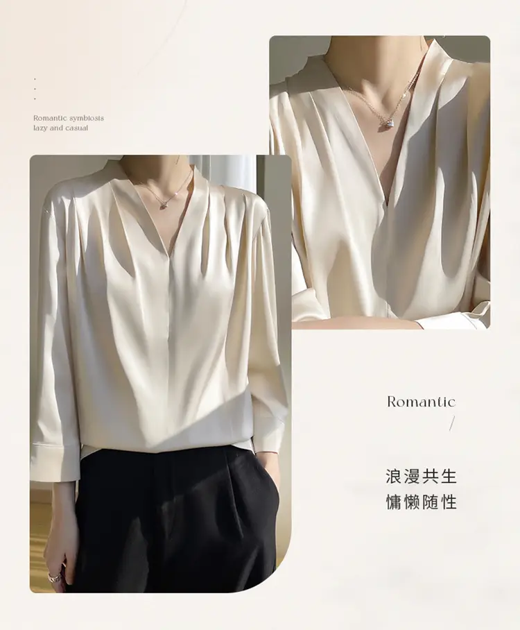 Women's Green Silk Satin V Neck Top 2023 — feature 3