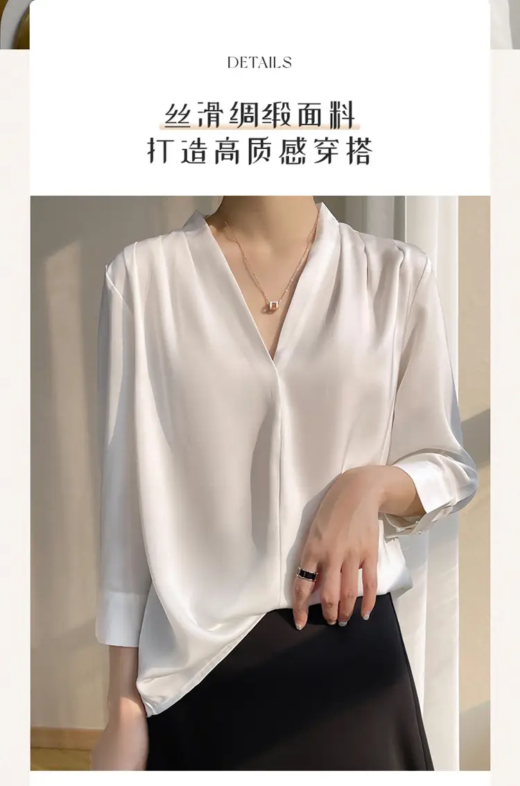 Women's Green Silk Satin V Neck Top 2023 — feature 5