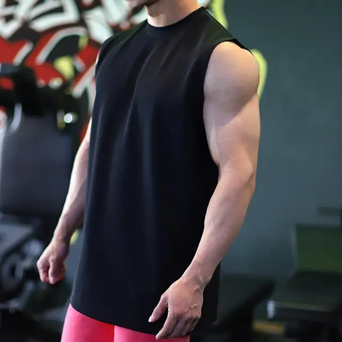 Men's Black Sleeveless Muscle Sports Vest Large — feature 4