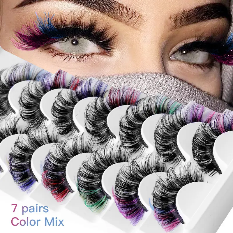 7 Pairs of Colorful Fake Eyelashes for Women - Image 3