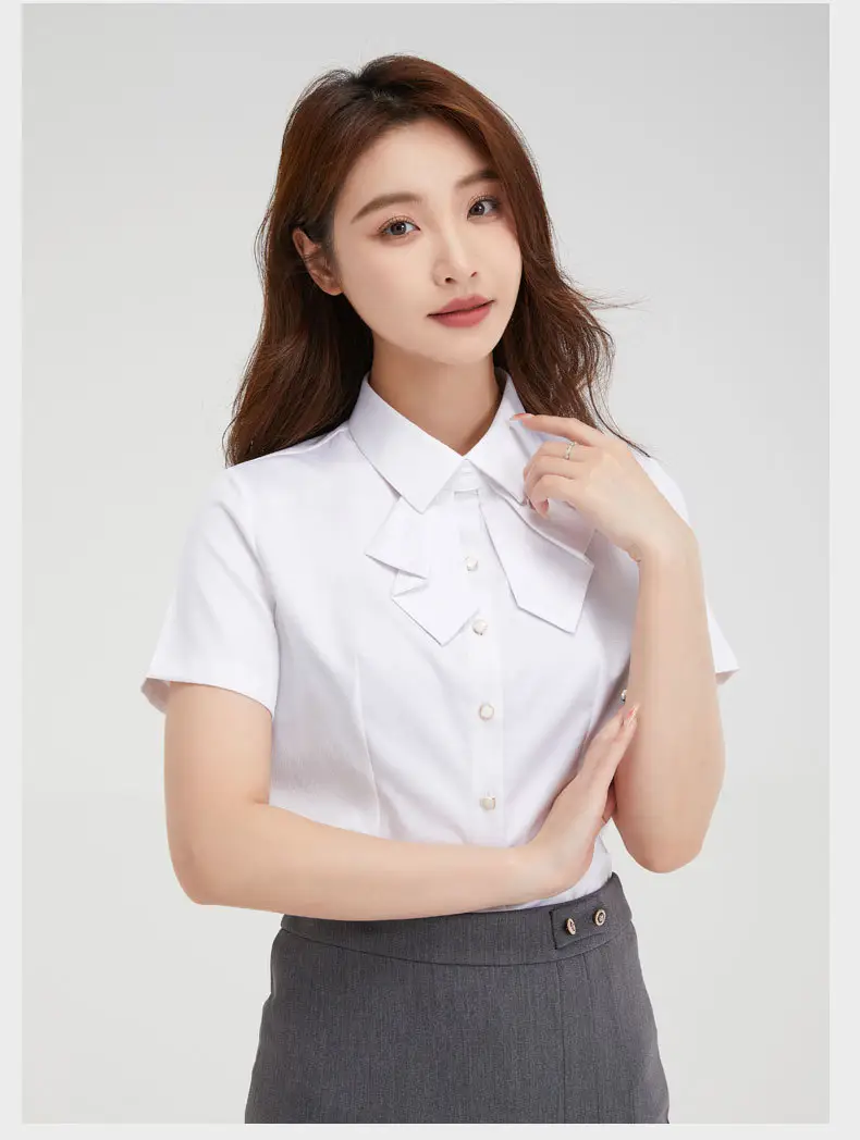 Women Short Sleeve Shirt Light Blue Summer Wear - Image 3