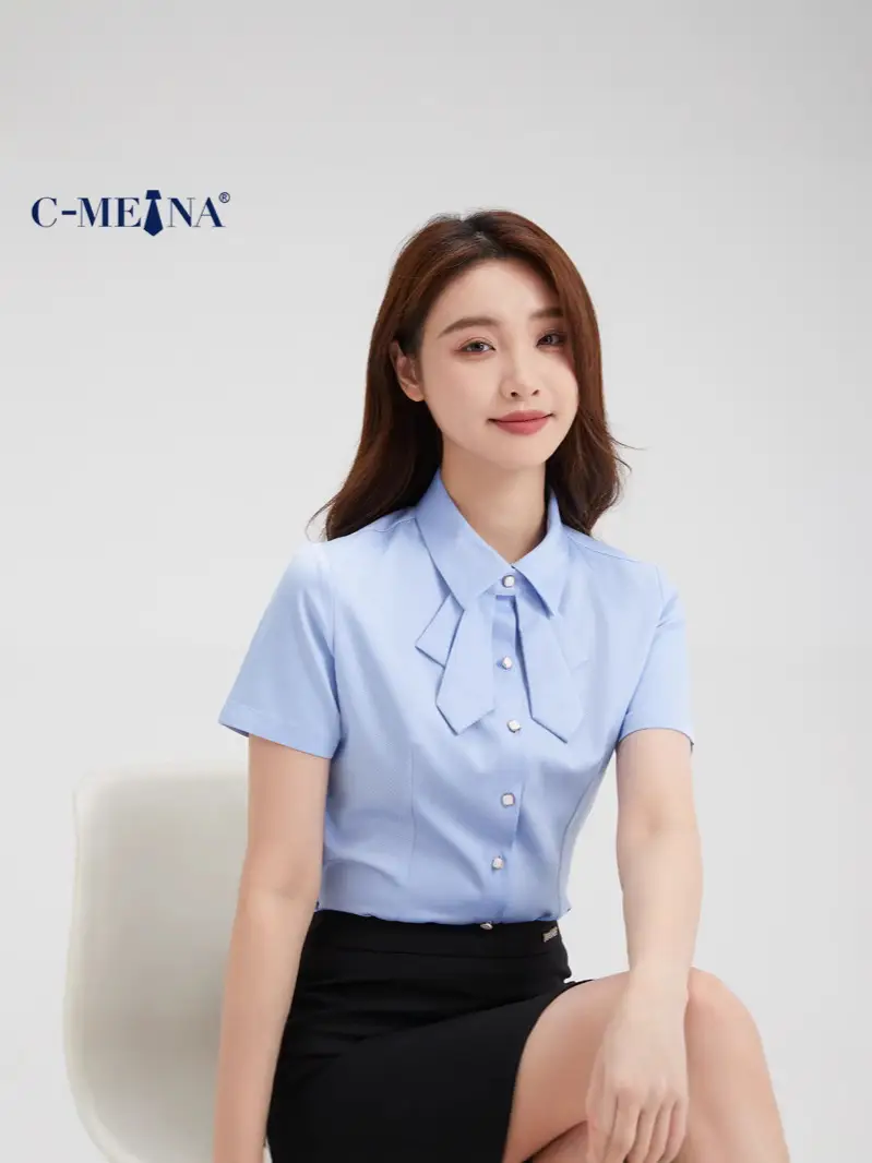 Women Short Sleeve Shirt Light Blue Summer Wear - Image 5