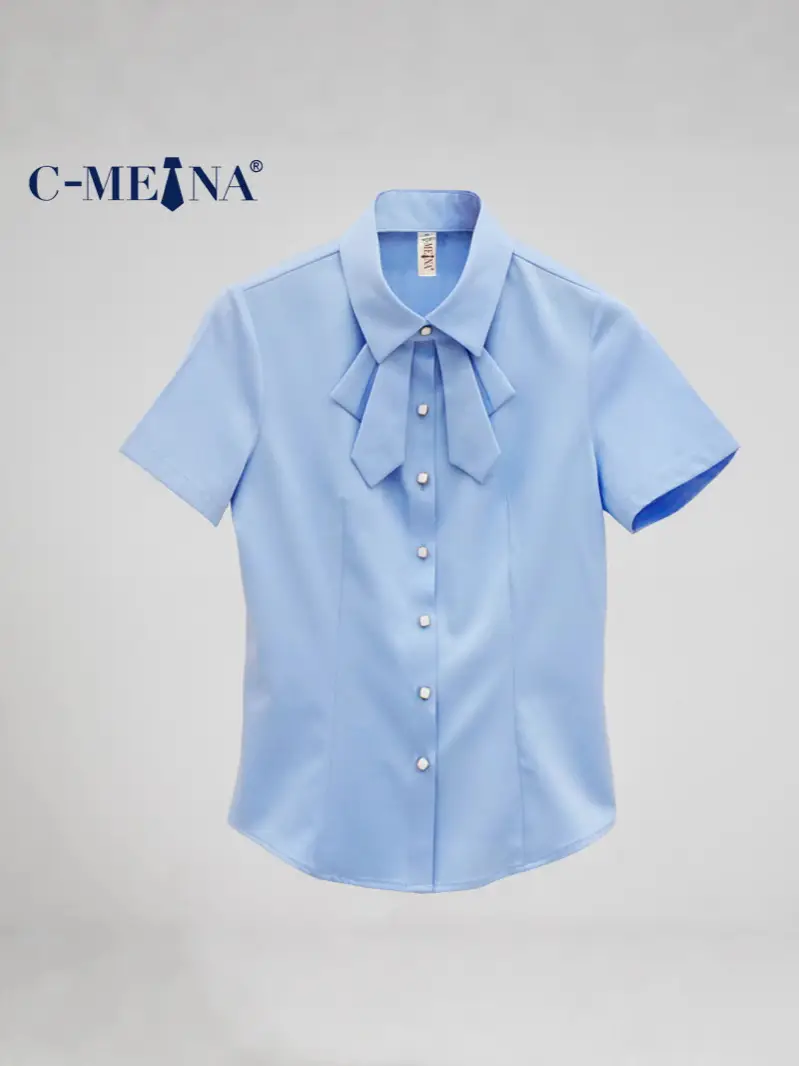 Women Short Sleeve Shirt Light Blue Summer Wear - Image 6