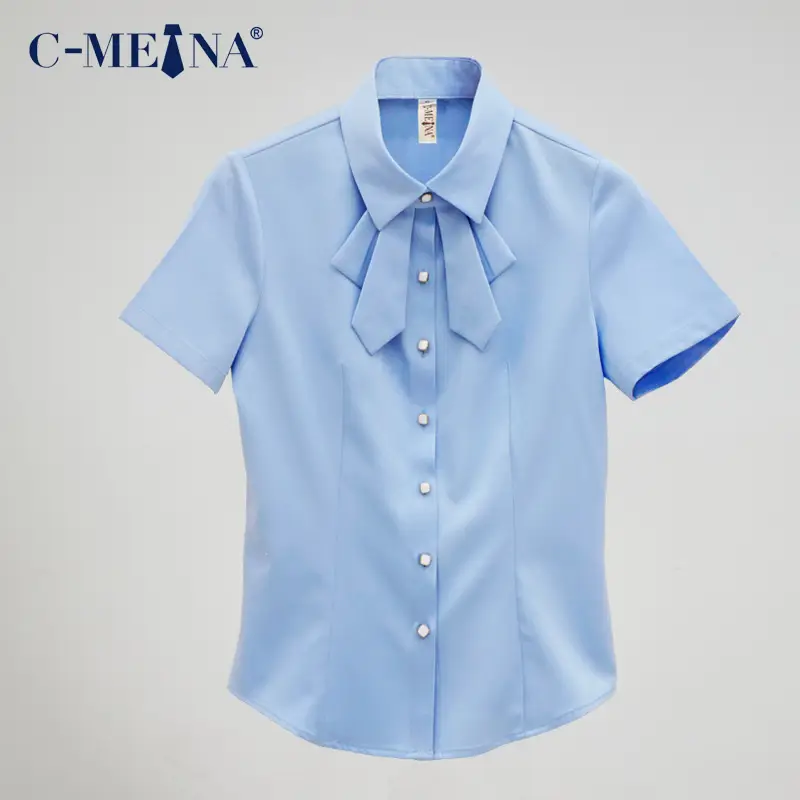 Women Short Sleeve Shirt Light Blue Summer Wear - Image 2