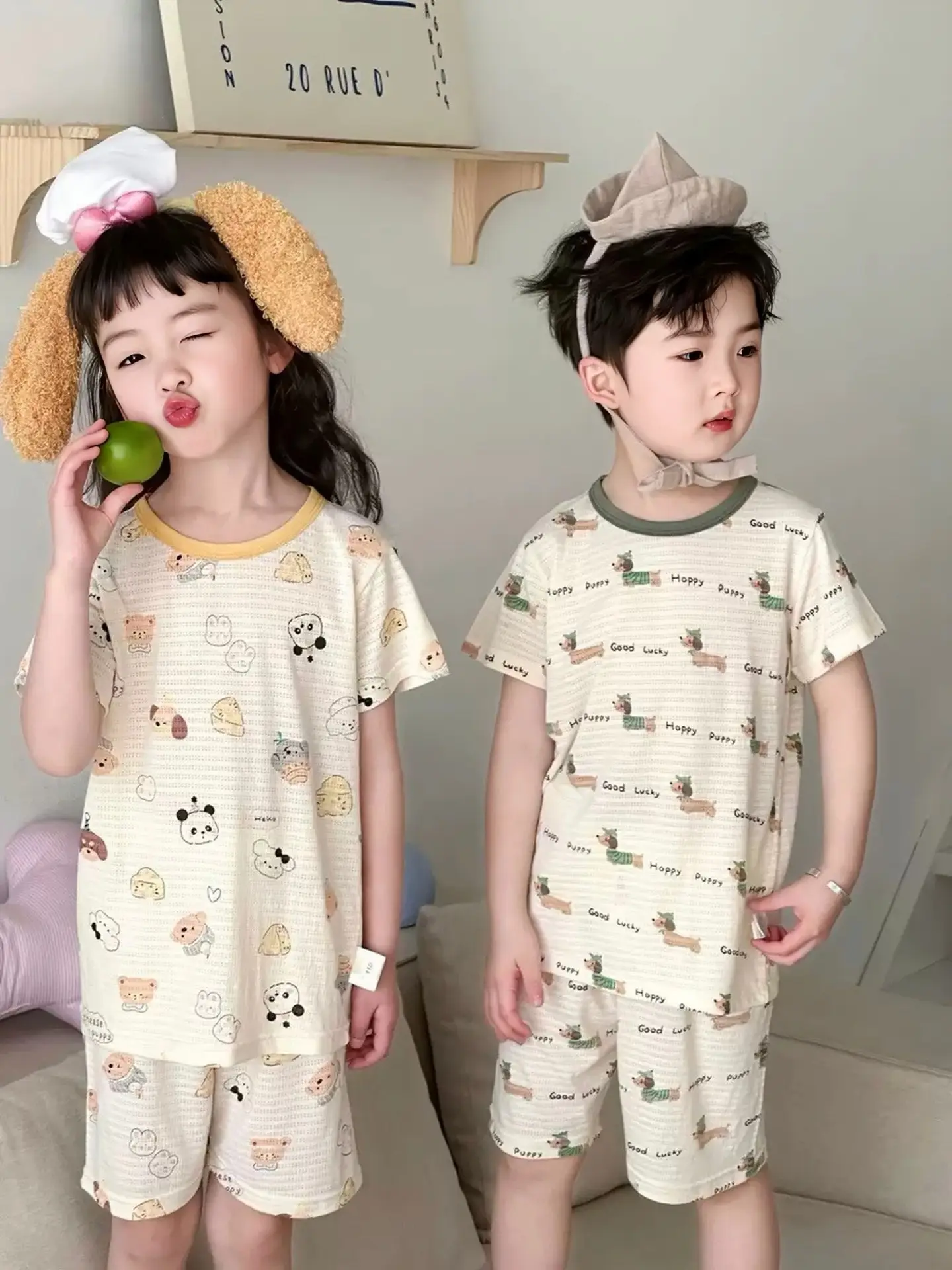 Children's Pajamas Summer Bamboo Fiber Cool Short Sleeve