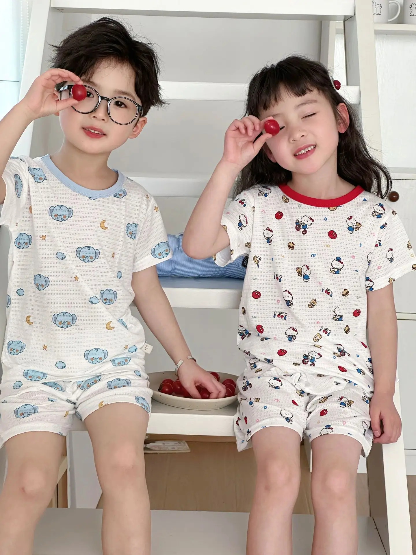 Children's Pajamas Summer Bamboo Fiber Cool Short Sleeve