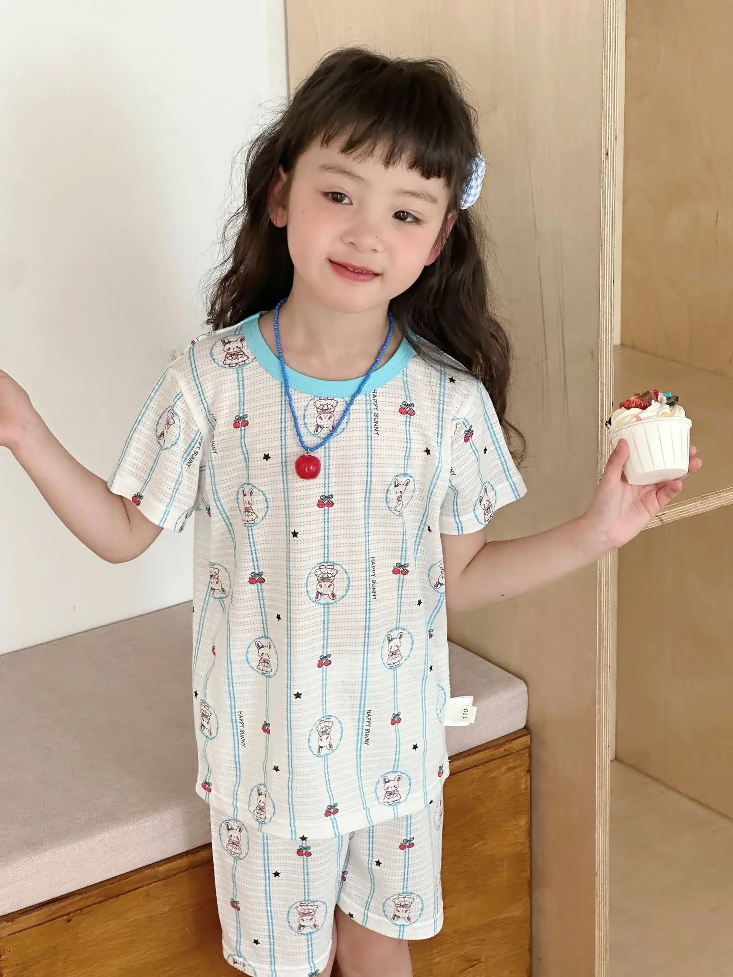Children's Pajamas Summer Bamboo Fiber Cool Short Sleeve