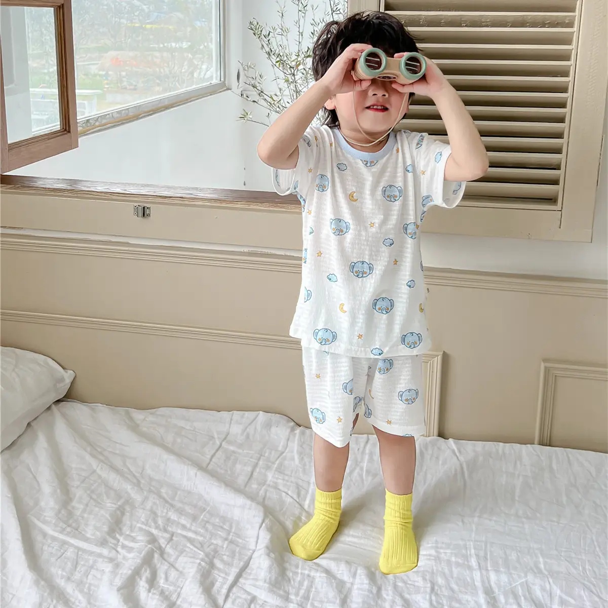 Children's Pajamas Summer Bamboo Fiber Cool Short Sleeve