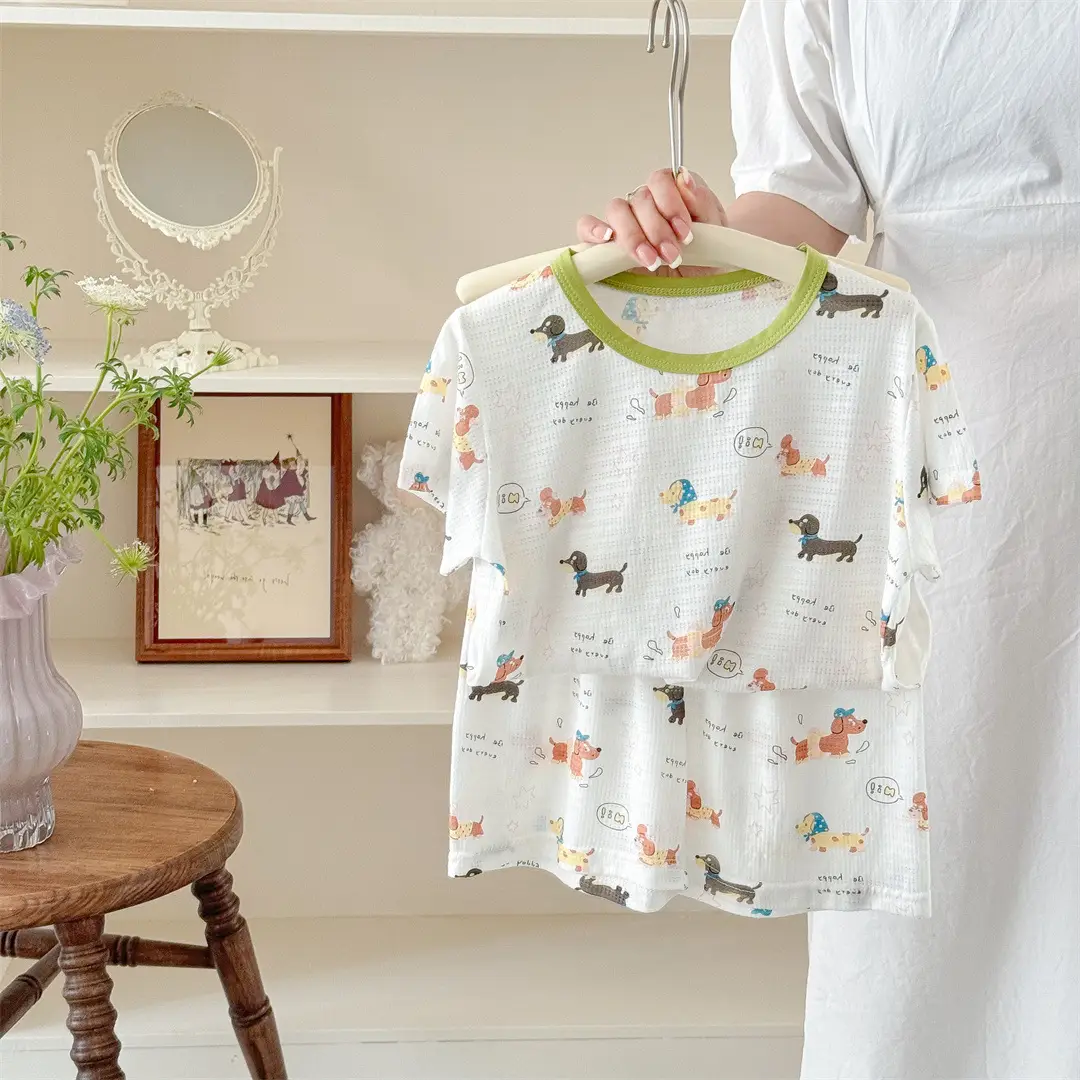 Children's Pajamas Summer Bamboo Fiber Cool Short Sleeve