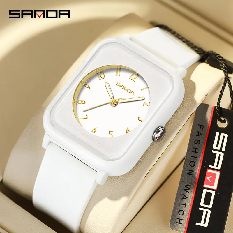 Sanda White Square Quartz Watch for Men Women