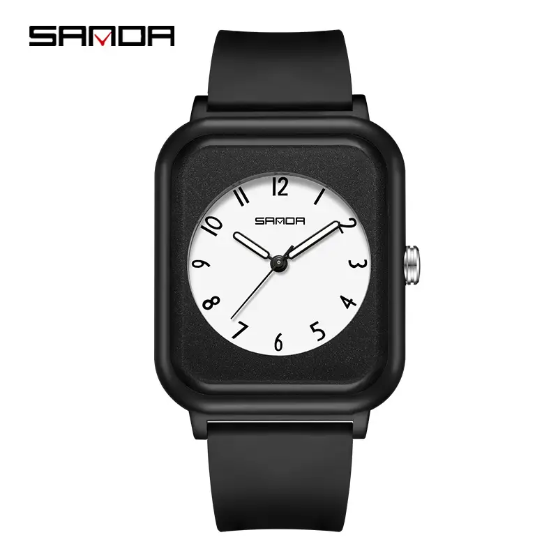 Sanda White Square Quartz Watch for Men Women