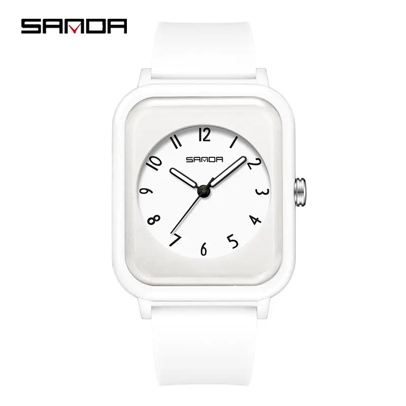 Sanda White Square Quartz Watch for Men Women