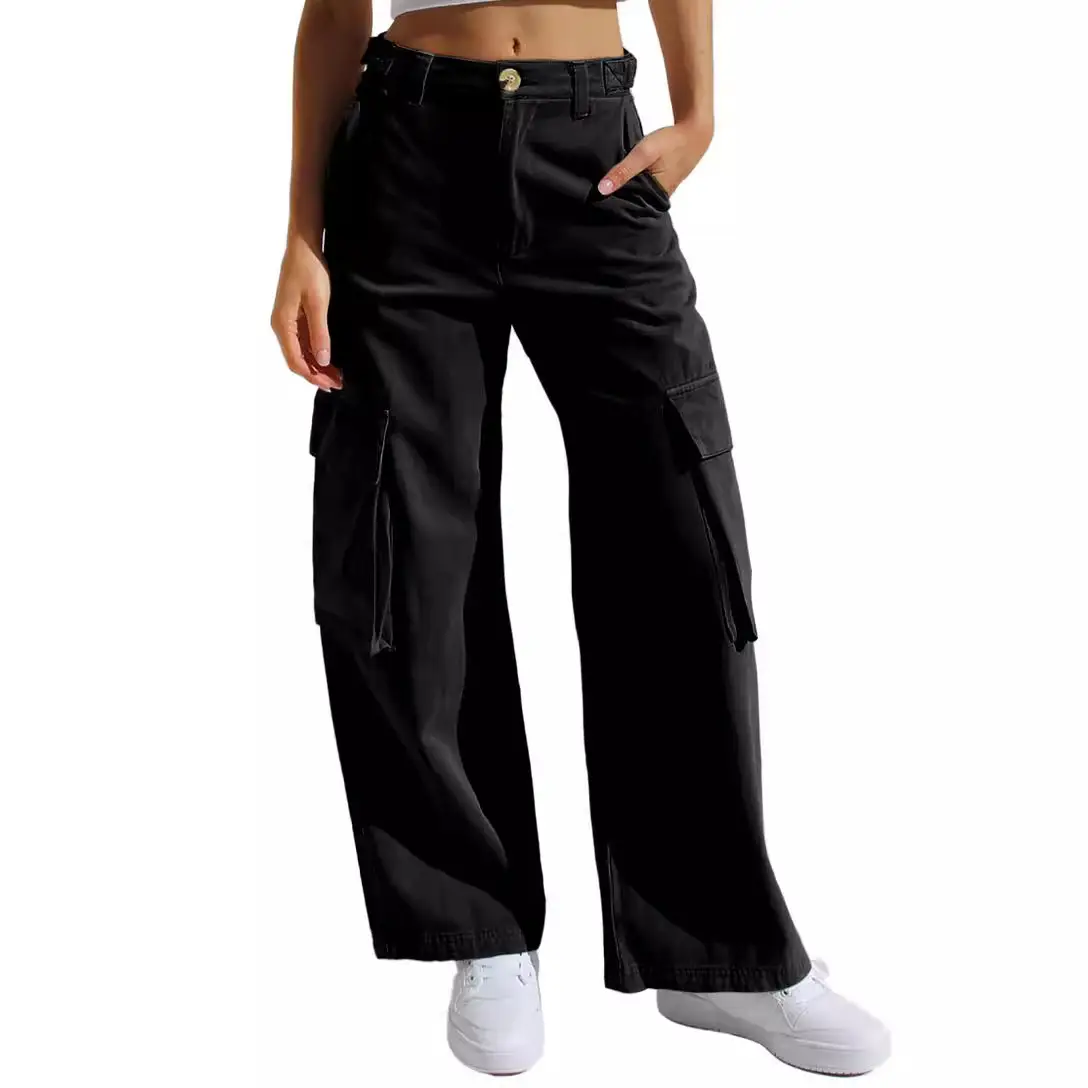 Black Cargo Pants for Women with Multi-Flap Pockets - Image 10