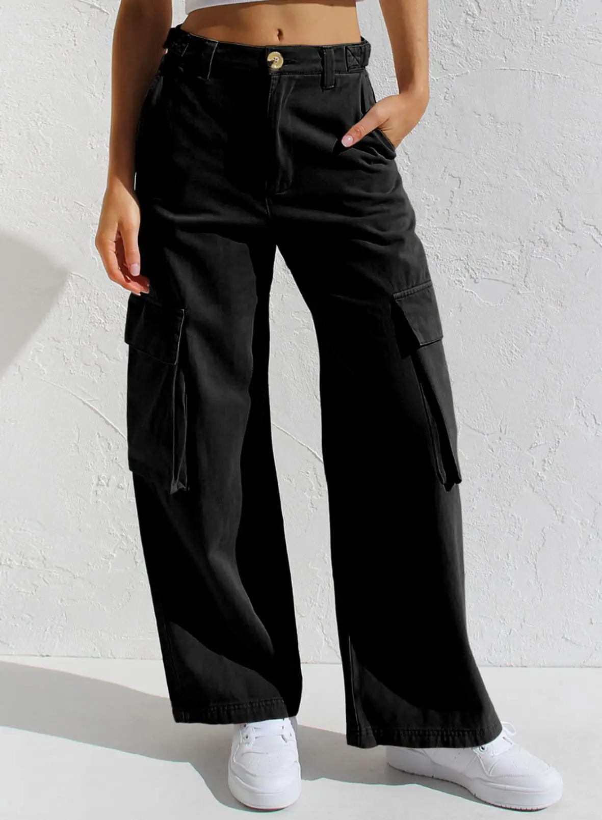 Black Cargo Pants for Women with Multi-Flap Pockets — feature 10