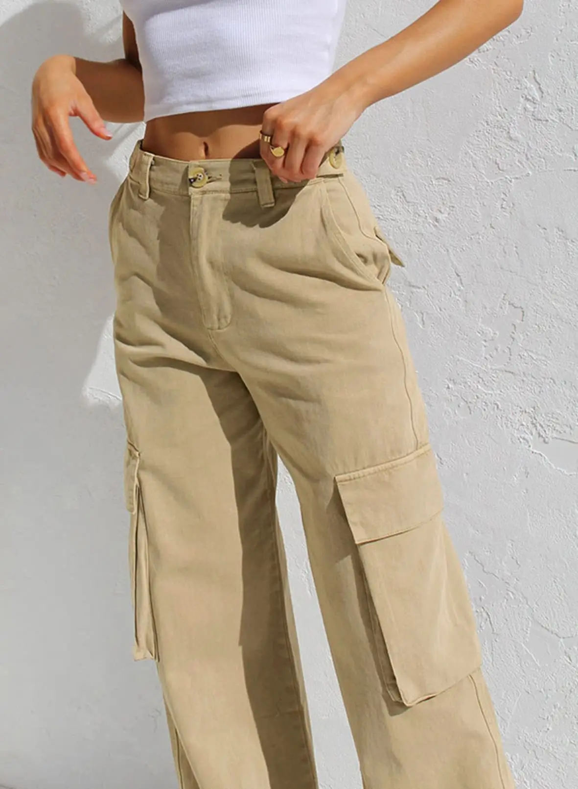 Black Cargo Pants for Women with Multi-Flap Pockets — feature 30
