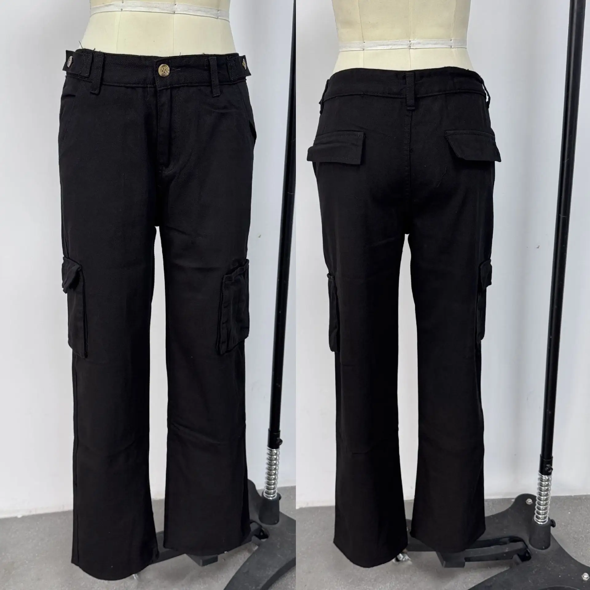 Black Cargo Pants for Women with Multi-Flap Pockets — feature 4