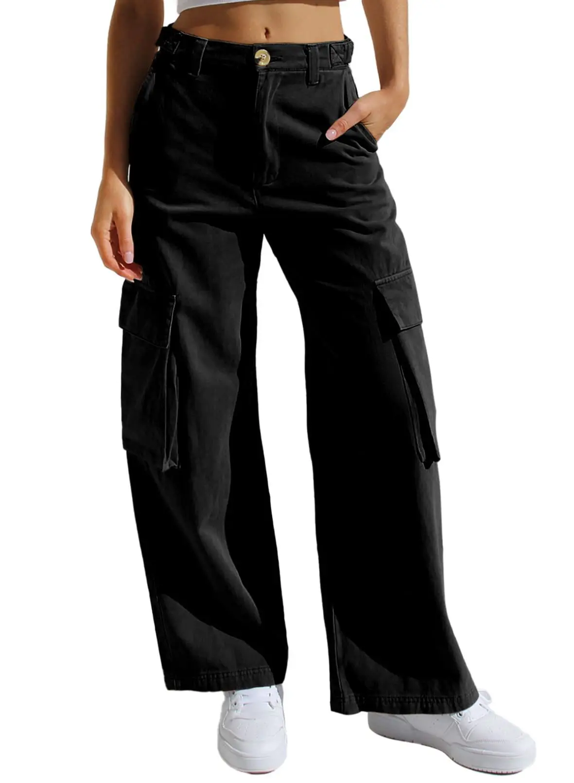 Black Cargo Pants for Women with Multi-Flap Pockets — feature 7
