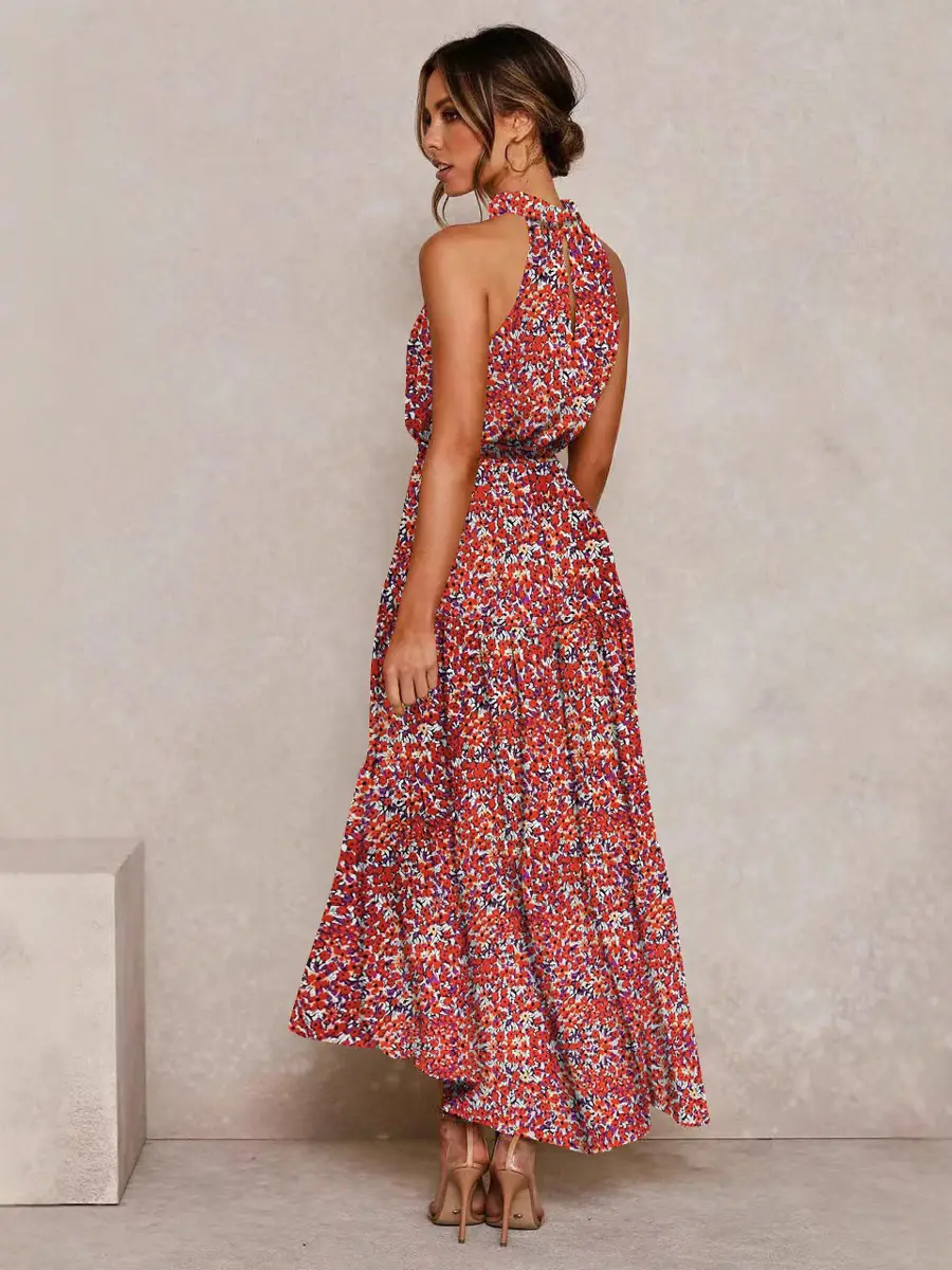 2025 Women's Printed Lace-Up Gown Dress