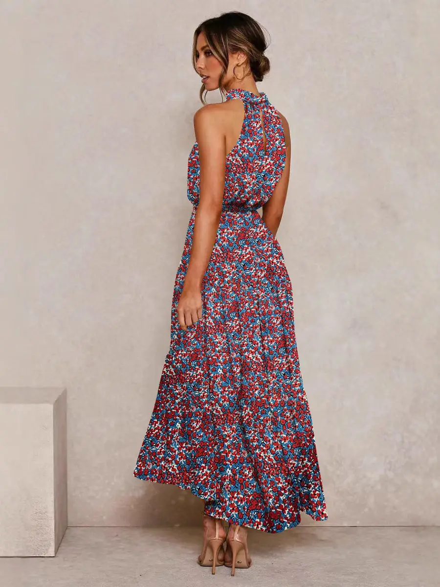 2025 Women's Printed Lace-Up Gown Dress