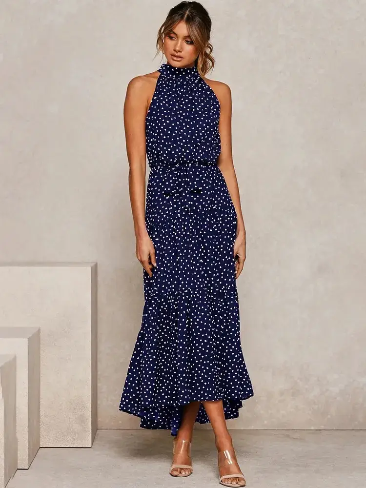 2025 Women's Printed Lace-Up Gown Dress