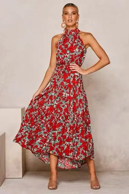 2025 Women's Printed Lace-Up Gown Dress