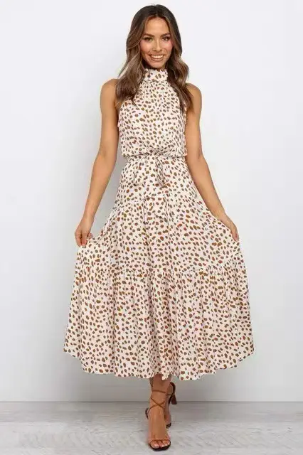 2025 Women's Printed Lace-Up Gown Dress