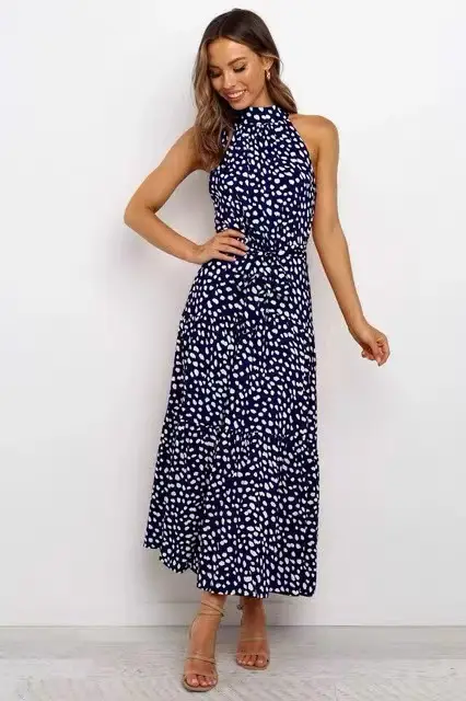 2025 Women's Printed Lace-Up Gown Dress
